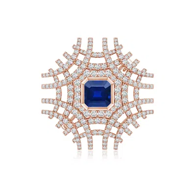Angara 7.63 Ctw Square Emerald-cut Lab-grown Blue Sapphire Men's Latticework Brooch In Gold