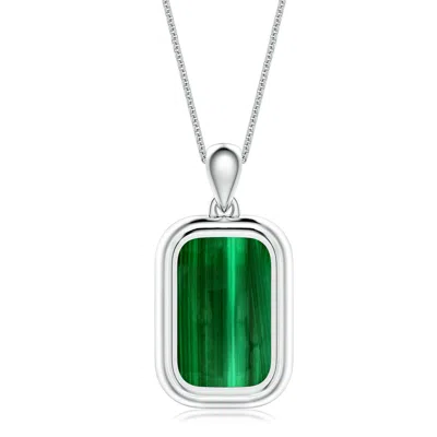 Angara 7.78 Ctw Cushion Rectangular Malachite Men's Tag Pendant With Chain In Green