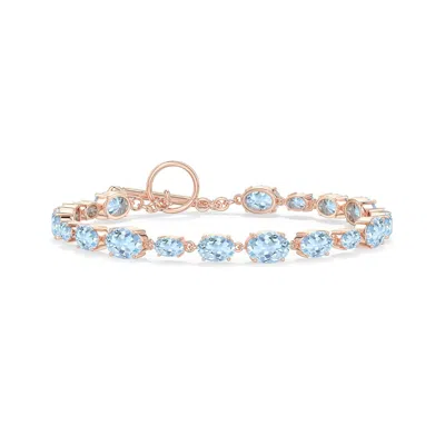 Angara 7.8 Ctw Alternating Multi-size Oval Aquamarine Toggle Bracelet In Rose Gold/sky Blue