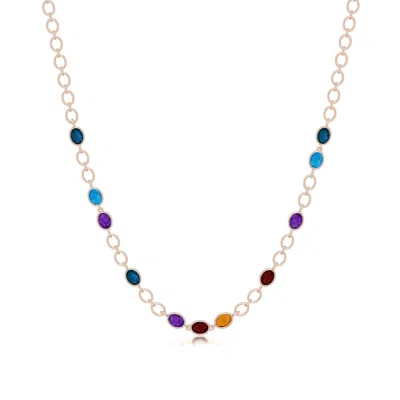 Angara 7.9 Ctw Oval Multi-gemstone Asymmetrical Link Chain Necklace In Rose Gold/greenish Blue