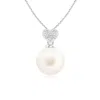Angara 7mm Freshwater Pearl & Diamond Heart 14k White Gold Pendant In White Gold/white