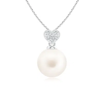 Angara 7mm Freshwater Pearl & Diamond Heart 14k White Gold Pendant In Metallic