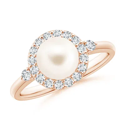 Angara 7mm Freshwater Pearl Halo Engagement Ring In Gold
