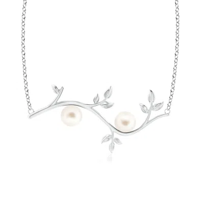 Angara 7mm Freshwater Pearl Olive Branch Pendant In White