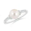 Angara 7mm Freshwater Pearl Ring With Diamond Collar In White Gold/white