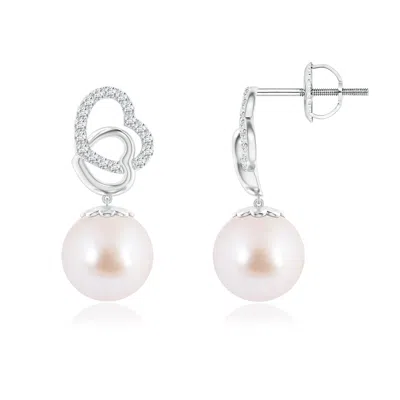 Angara 7mm Intertwined Heart Japanese Akoya Pearl Drop Earrings In Metallic