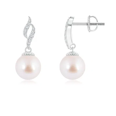 Angara 7mm Japanese Akoya Pearl And Diamond Flame Earrings In Metallic