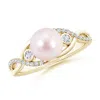 Angara 7mm Japanese Akoya Pearl And Diamond Infinity Ring In Yellow Gold/pinkish