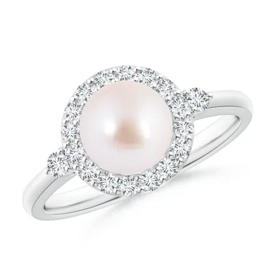 Angara 7mm Japanese Akoya Pearl Halo Engagement Ring In Metallic
