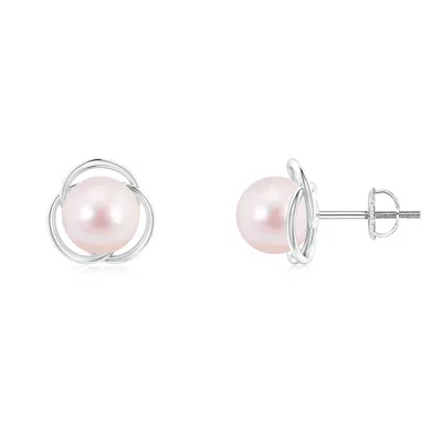 Angara 7mm Japanese Akoya Pearl Love Knot Studs In Metallic