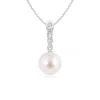 Angara 7mm Japanese Akoya Pearl Pendant With Diamonds In Platinum/ivory