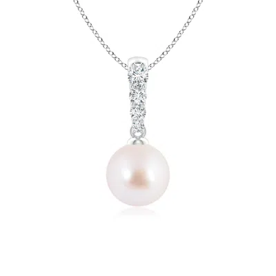 Angara 7mm Japanese Akoya Pearl Pendant With Diamonds In White