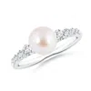 Angara 7mm Japanese Akoya Pearl Ring With Graduated Diamonds In White Gold/ivory