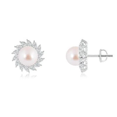 Angara 7mm Japanese Akoya Pearl Spiral Halo Stud Earrings In White