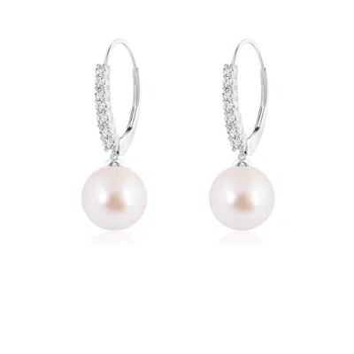 Angara 7mm Japanese Akoya Pearl Tapered Leverback Earrings In White