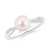 Angara 7mm Japanese Akoya Pearl Twist Shank Ring With Diamonds In White Gold/pinkish