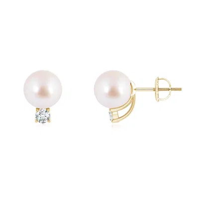 Angara 7mm Solitaire Japanese Akoya Pearl Studs With Diamond In Gold