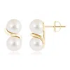 Angara 7mm Two Stone Freshwater Pearl Earrings With Metal Swirl In Yellow Gold/white