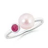 Angara 7mm Two Stone Japanese Akoya Pearl And Pink Sapphire Ring In Platinum/pinkish