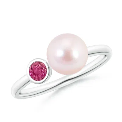Angara 7mm Two Stone Japanese Akoya Pearl And Pink Sapphire Ring In Red