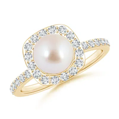 Angara 7mm Vintage Style Japanese Akoya Pearl And Diamond Halo Ring In Gold