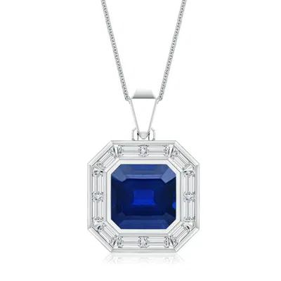 Angara 8.11 Ctw Square Emerald-cut Lab-grown Blue Sapphire Men's Medallion Pendant In Metallic
