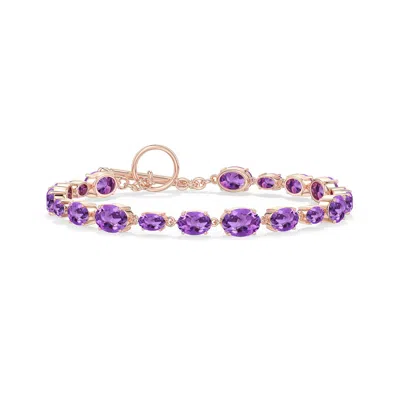 Angara 8.5 Ctw Alternating Multi-size Oval Amethyst Toggle Bracelet In Rose Gold/medium Purple
