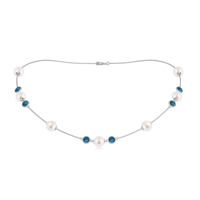 Angara 8mm 16" Japanese Akoya Pearl & London Blue Topaz Station Necklace In Multi