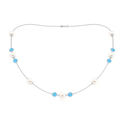 Angara 8mm 18" Freshwater Pearl & Swiss Blue Topaz Necklace
