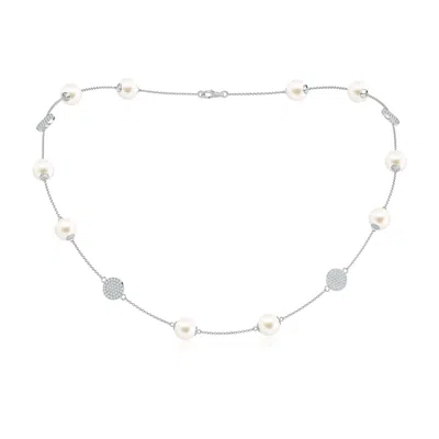 Angara 8mm 18" Freshwater Pearl Necklace With Diamond Discs In White
