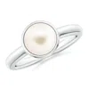 Angara 8mm Bezel-set Round Freshwater Pearl Solitaire Engagement Ring In White Gold/white