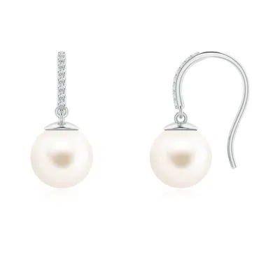 Angara 8mm Classic Freshwater Pearl And Diamond Drop Earrings In Metallic