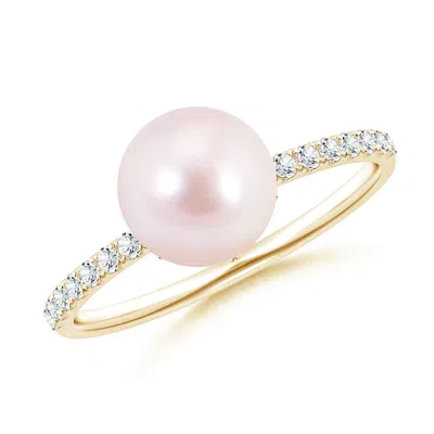 Angara 8mm Classic Japanese Akoya Pearl & Diamond Solitaire Ring In Gold