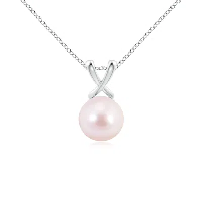 Angara 8mm Classic Japanese Akoya Pearl Cross V-bale Pendant In Gold