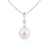 Angara 8mm Classic Japanese Akoya Pearl Drop Pendant With Diamond In White Gold/pinkish