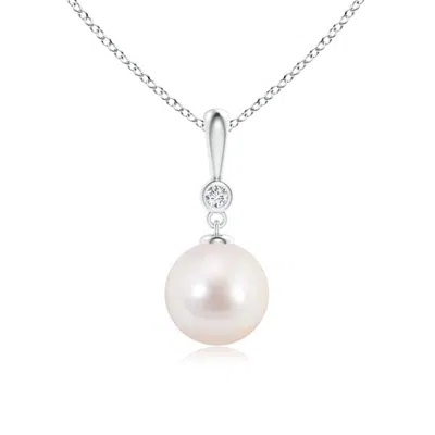 Angara 8mm Classic Japanese Akoya Pearl Drop Pendant With Diamond In Metallic