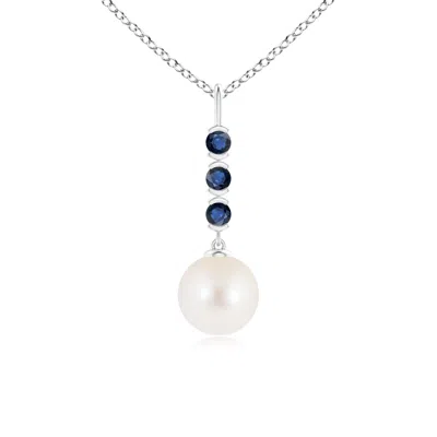 Angara 8mm Freshwater Cultured Pearl Drop Pendant With Sapphires