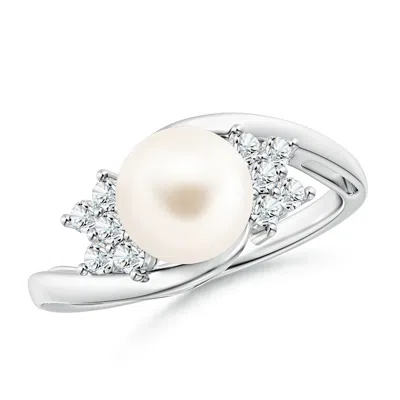 Angara 8mm Freshwater Cultured Pearl Floral Ring With Diamonds
