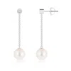 Angara 8mm Freshwater Cultured Pearl Long Drop Earrings With Diamond