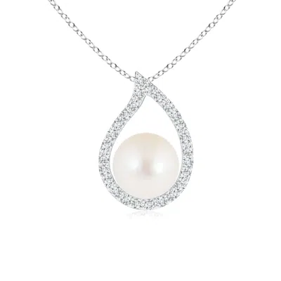 Angara 8mm Freshwater Cultured Pearl Paisley Pendant With Diamonds