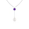 Angara 8mm Freshwater Pearl & Amethyst Lariat Necklace In White Gold/white