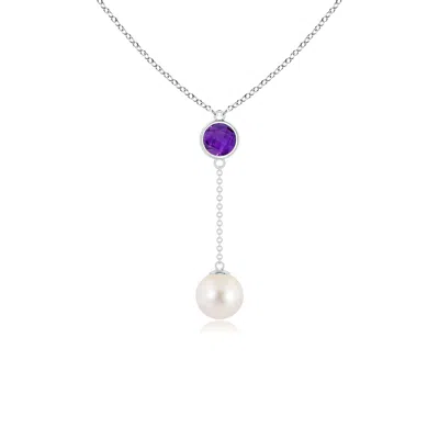 Angara 8mm Freshwater Pearl & Amethyst Lariat Necklace In Purple