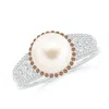 Angara 8mm Freshwater Pearl And Coffee Diamond Halo Ring In White Gold/white