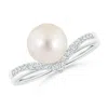 Angara 8mm Freshwater Pearl And Diamond Chevron Ring In White Gold/white