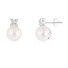 Angara 8mm Freshwater Pearl And Diamond Cluster Stud Earrings