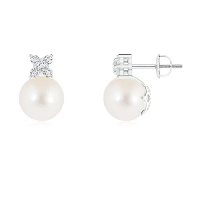 Angara 8mm Freshwater Pearl And Diamond Cluster Stud Earrings