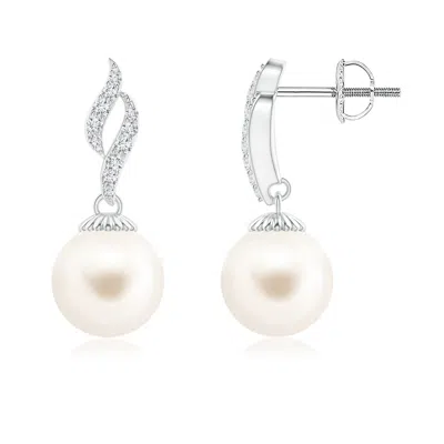 Angara 8mm Freshwater Pearl And Diamond Flame Earrings In Metallic