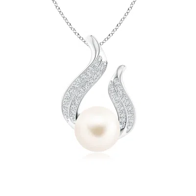Angara 8mm Freshwater Pearl And Diamond Flame Pendant In Metallic