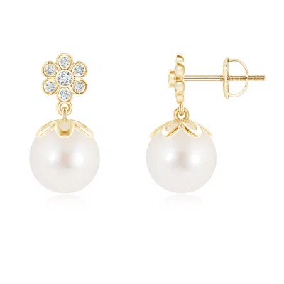 Angara 8mm Freshwater Pearl And Diamond Floral Drop Earrings