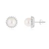 Angara 8mm Freshwater Pearl And Diamond Flower Halo Studs In White Gold/white